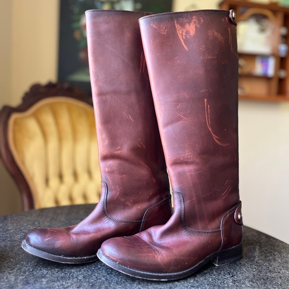 ☾ Frye Melissa button back zip up tall riding boots (cognac, style 3471368) - Picture 1 of 9